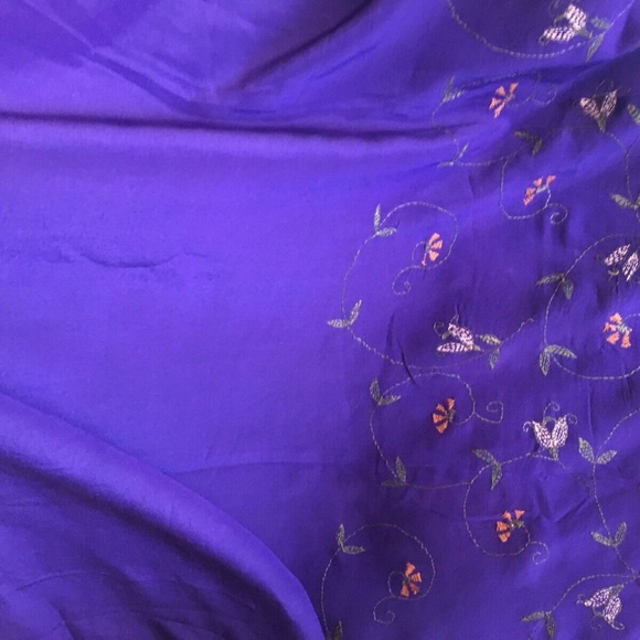 PURPLE embroidered Kantha Crepe Silk SAREE 200" - Picture 5 of 8